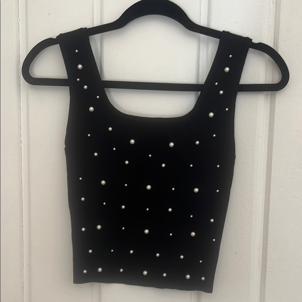 Elegant Black Pearl-Embellished Women's Top